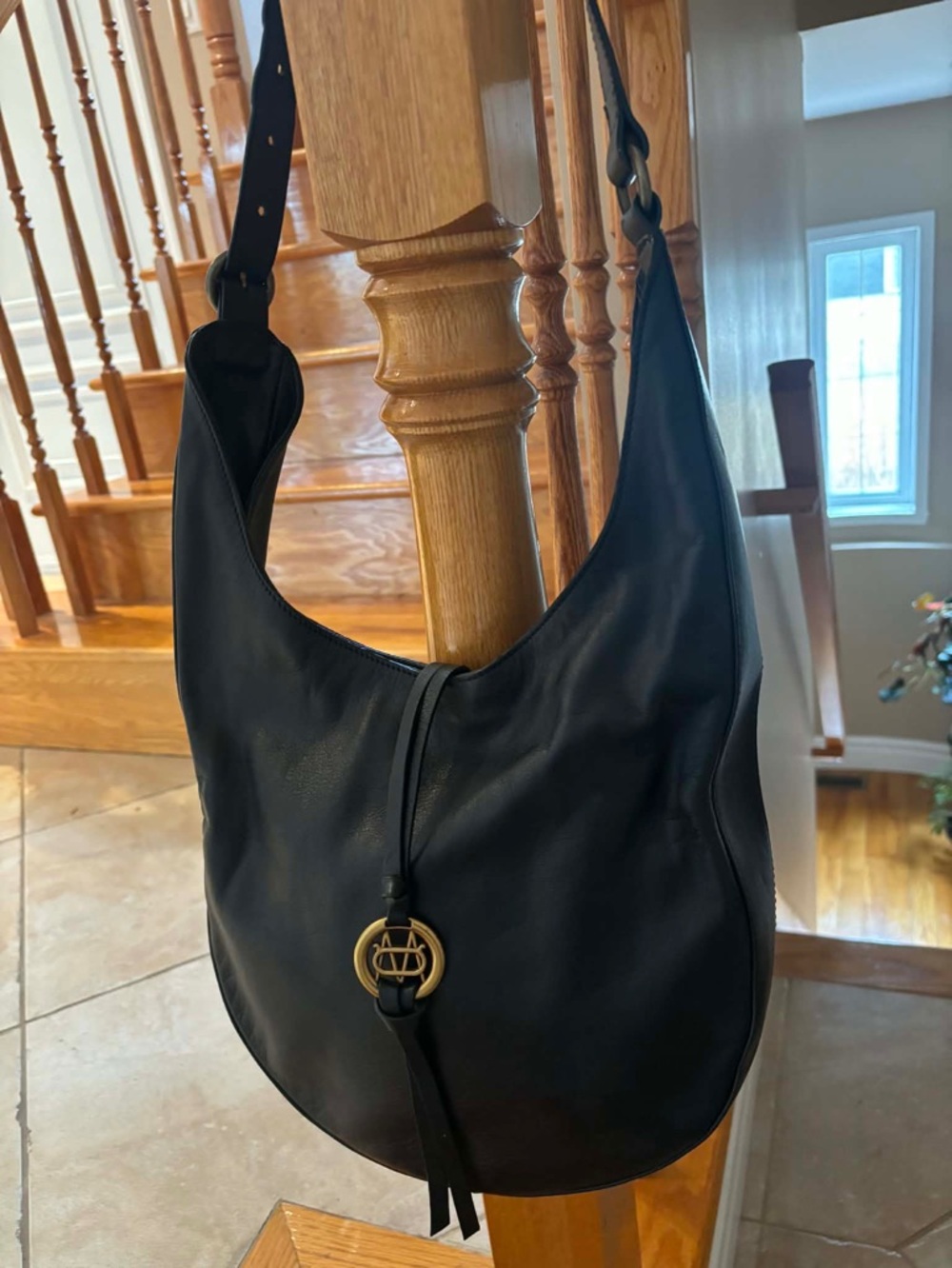 Massimo Dutti Black Hobo Bag Soft Leather